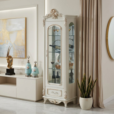 Vitrine Holz Single Vitrinen Glasschrank Schränke Möbel Art déco Weiß
