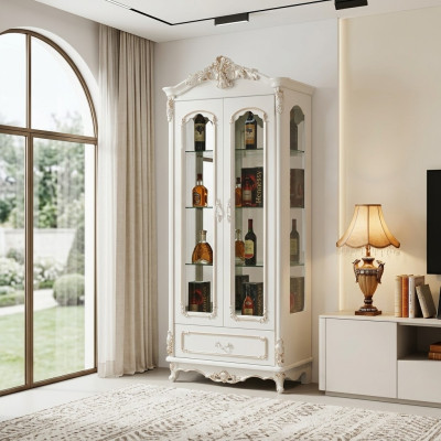 Klassische Vitrine Glaschrank Holz Schrank Weiß Schränke Möbel Einrichtung