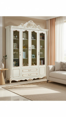 Bücherregal Stil Art déco Schrank Vitrine Weiß Möbel Schränke Regal Holz