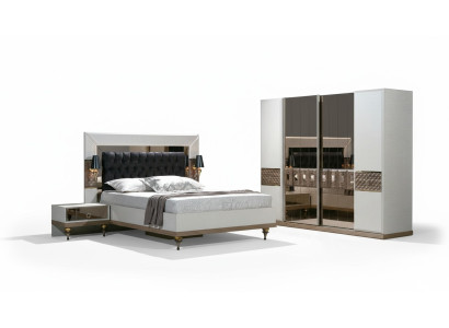 Schlafzimmer Set Bett 2x Nachttische Textil Kleiderschrank Modern 4tlg.