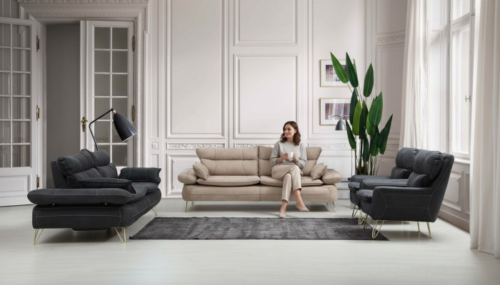 Sofagarnitur 3+3+1+1 Sitzer Garnitur Schwarz Sofa Sessel Sofas Set 4tlg