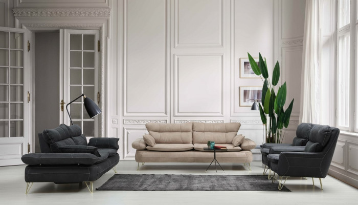 Sofagarnitur 3+3+1+1 Sitzer Garnitur Schwarz Sofa Sessel Sofas Set 4tlg