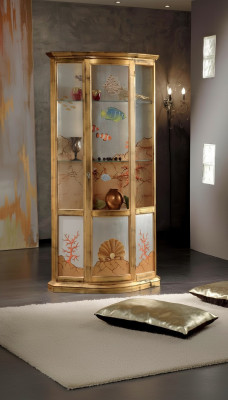 Klassische Vitrine Glas Holz Schrank Vitrine Luxus Möbel Gold Anrichte Italien