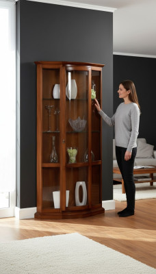 Klassische Braun Vitrine Französischer Stil Möbel Kommode Anrichte Glasschrank