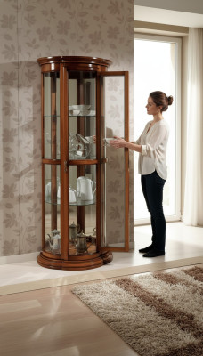 Klassische Vitrinen Glas Schrank Vitrine Holz Wohnzimmer Luxus Braun Anrichte