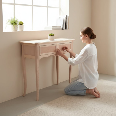 Hochwertige Konsole Tisch Luxus Holz Schlafzimmer Klassische Beige Konsolentisch
