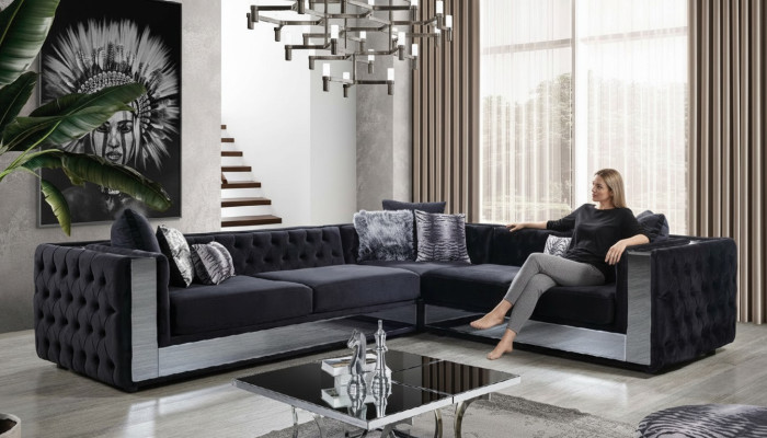 Schwarz Chesterfield Polstersofa Sofa Ecksofa Garnitur Polster Luxus Ecke Sofas