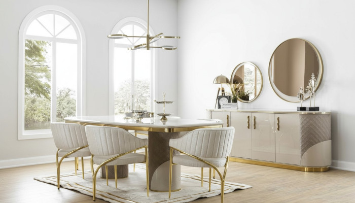 Esszimmer Set 10tlg. Garnitur Luxus Tisch 6x Stuhl Anrichte Spiegel Möbel Holz