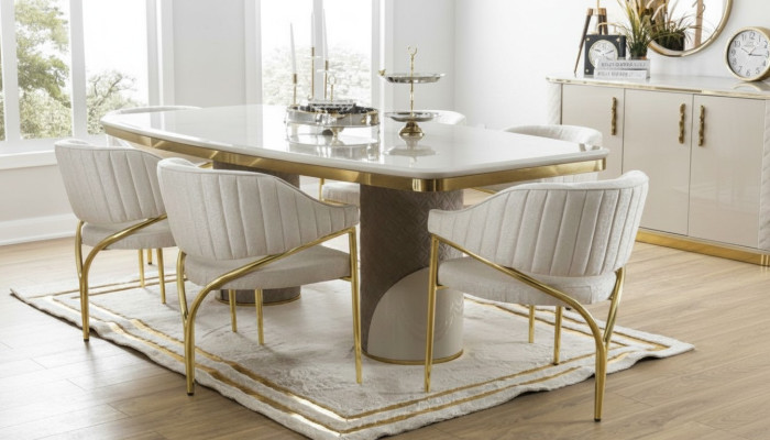 Luxus Esszimmer Einrichtung Tisch mit 6 Stühlen Metall Gruppe 7tlg Metall