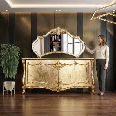 Anrichte Spiegel Luxus Kommode Garnitur Möbel Kommoden Anrichten Gold