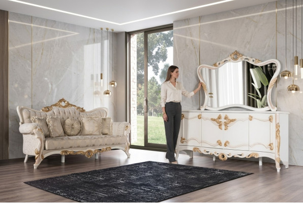 Dreisitzer Couch Polster Sofa Möbel Wohnzimmer Set mit Anrichte 3tlg.