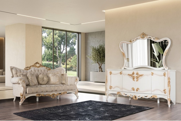 Dreisitzer Couch Polster Sofa Möbel Wohnzimmer Set mit Anrichte 3tlg.