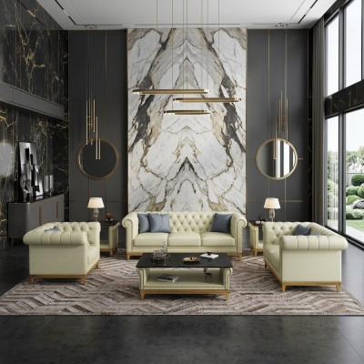 Chesterfield Sofagarnitur Couch Polster Möbel Set 3+2+1 Ledersofa 3tlg
