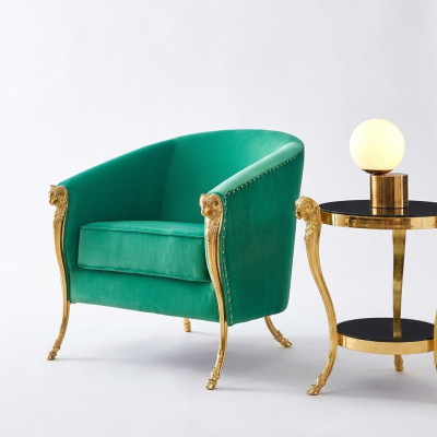Grüner Luxus Sessel Polstermöbel Gold Füße Wohnzimmer Einsitzer Neu