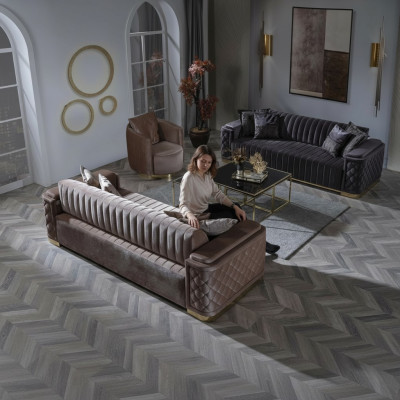 Chesterfield Sofagarnitur Couch Polster Set 3tlg. Garnitur Sofa Couchen Samt