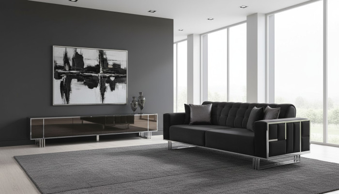 Dreisitzer Couch Sofa Möbel Einrichtung Couchen Sofas Schwarz Polster