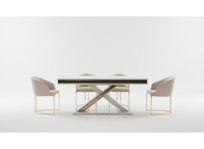 Säulen Tisch Essgruppe Tisch mit 6x Lehnstühlen Esszimmer Stühle 7tlg