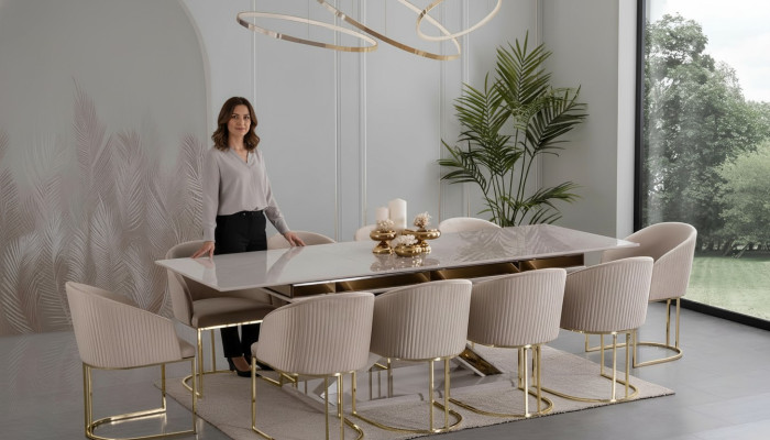 Esszimmer Set Essgruppe Edelstahl Stühle 10x Sessel Esstisch Tisch 11tlg