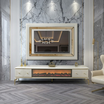sideboard Schrank rtv mit Kamin Wohnwand Set TV Panel Edelstahl Luxus Möbel