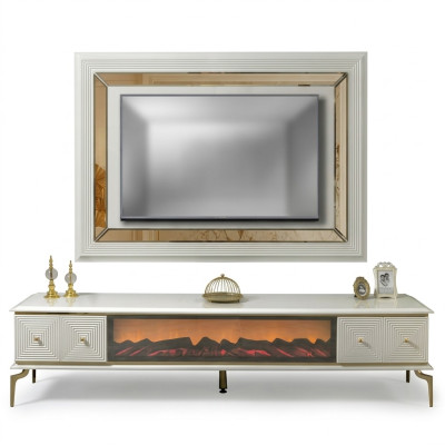 sideboard Schrank rtv mit Kamin Wohnwand Set TV Panel Edelstahl Luxus Möbel