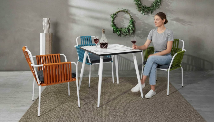 Moderne Esszimmer Möbel Terrassen 4x Stühle Edelstahlmöbel