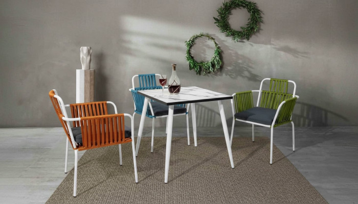 Moderne Esszimmer Möbel Terrassen 4x Stühle Edelstahlmöbel