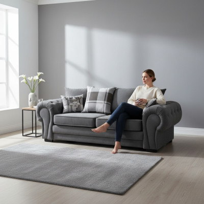 Sofagarnitur 3+2+1 Chesterfield-Möbel Wohnzimmer Textil im italienischen Stil