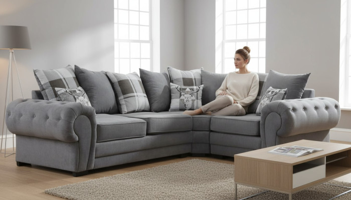 Ecksofa italienischer Stil Bequemes Design Sofa Polster Textil Wohnzimmer Stoff