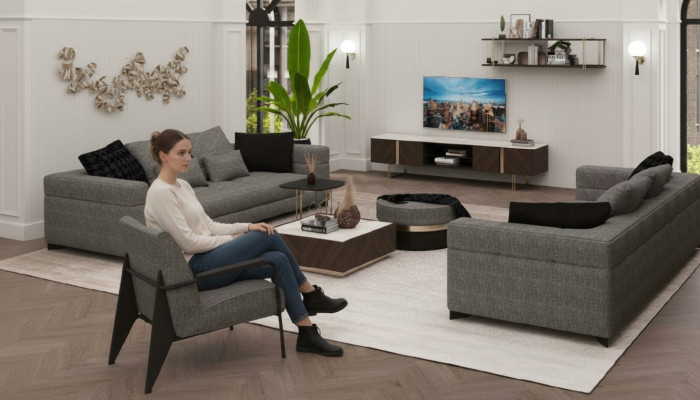 Grauer Sitzsessel Edelstahlfüße Moderne Wohnzimmermöbel Sitzsessel Sofa Couch