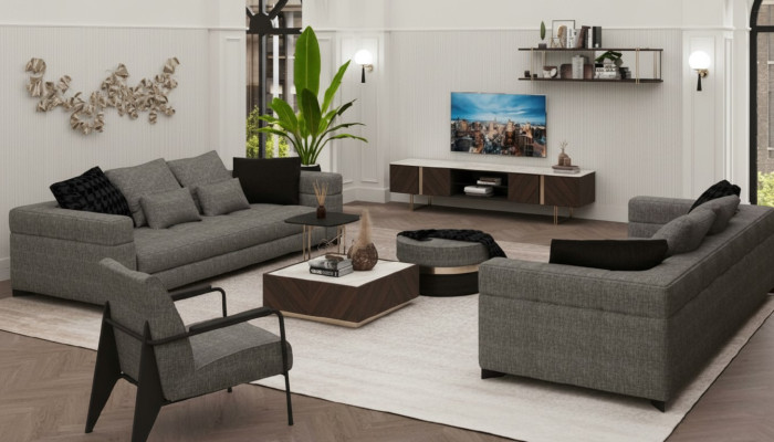 Grauer Sitzsessel Edelstahlfüße Moderne Wohnzimmermöbel Sitzsessel Sofa Couch
