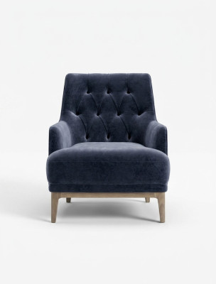 Blauer Exklusiver Chesterfield Sessel Wohnzimmer Einsitzer Holzgestell