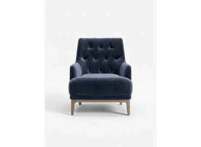 Blauer Exklusiver Chesterfield Sessel Wohnzimmer Einsitzer Holzgestell