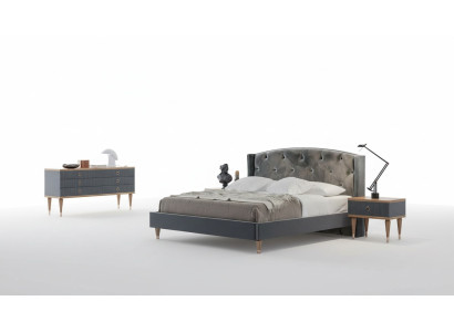 Graue Schlafzimmer Garnitur Luxus Set Doppelbett 2x Nachttische Kommode