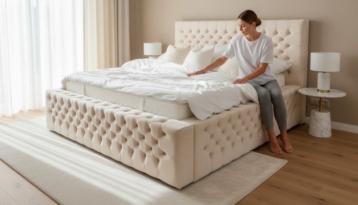Luxus Bett Chesterfield Samt Betten Textil Doppel Hotel Möbel 140x200