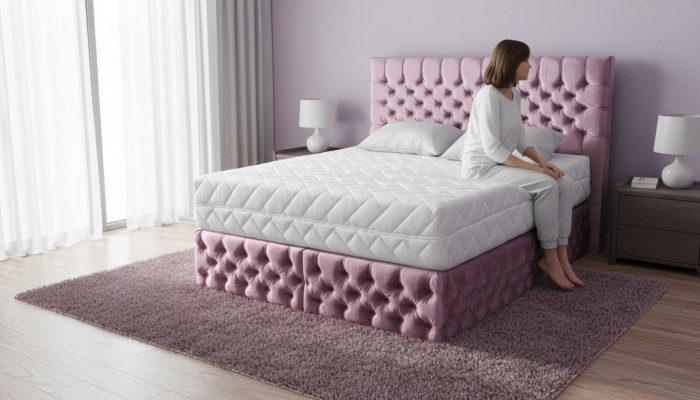 Chesterfield rosa Doppelschlafzimmer Holzmöbel Design elegante Polsterung Stoff-