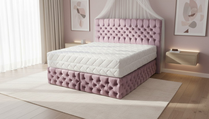 Chesterfield rosa Doppelschlafzimmer Holzmöbel Design elegante Polsterung Stoff-
