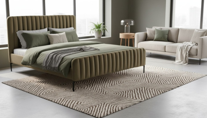 Grünes Doppelschlafzimmer Holzmöbel Design elegant Stoff klassische Möbel