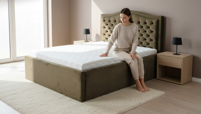 Grünes Chesterfield Bett Klassisches Schlafzimmermöbel Design Eleganter Stoff