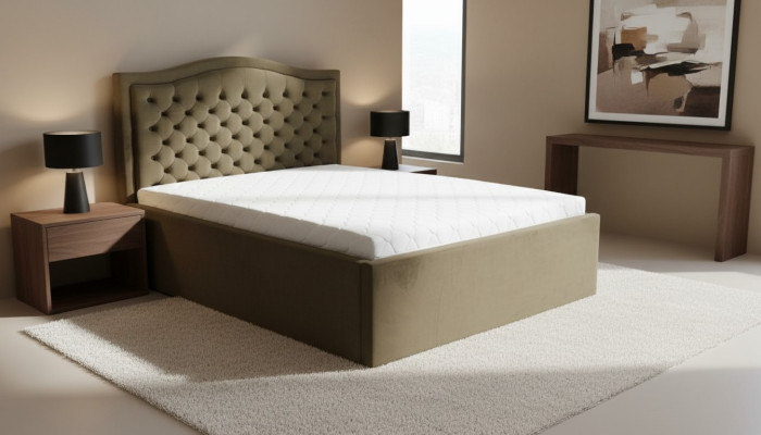 Grünes Chesterfield Bett Klassisches Schlafzimmermöbel Design Eleganter Stoff