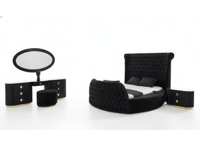 Schlafzimmer schwarz Set Bett 2x Nachttische Schminktisch Chesterfield 5tlg