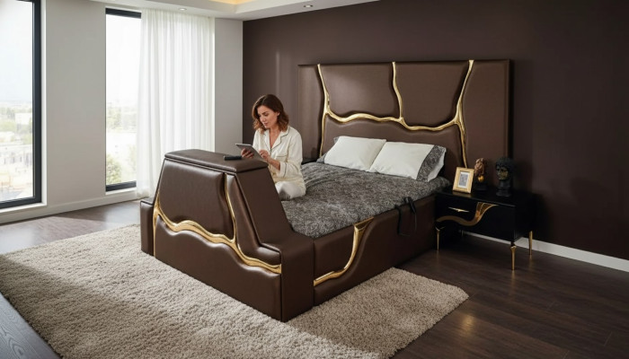 Design Bett Polster Betten Doppelbett Ehe Möbel Luxus Schlafzimmer Bettrahmen