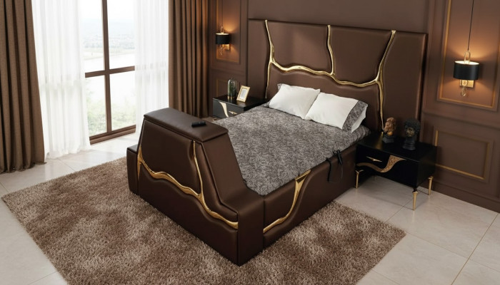 Design Bett Polster Betten Doppelbett Ehe Möbel Luxus Schlafzimmer Bettrahmen