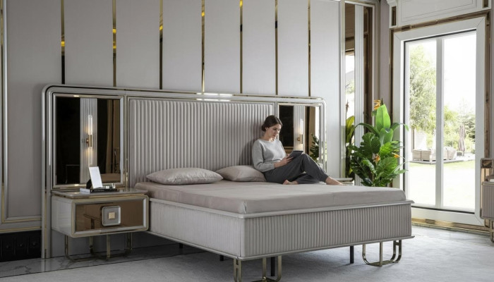 Bett Weiß Schön Design Modern Doppel Betten Schlafzimmer Elegantes Möbel Neu