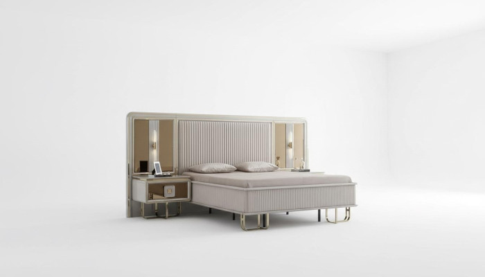 Bett Weiß Schön Design Modern Doppel Betten Schlafzimmer Elegantes Möbel Neu