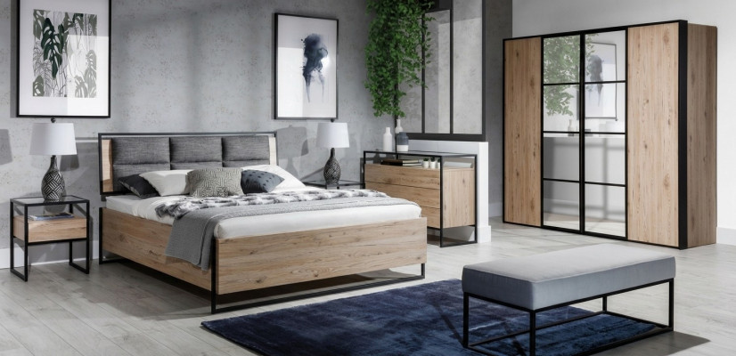 Schlafzimmer Set Beige Bett 2x Nachttische Kommode Kleiderschrank Neu 5tlg.