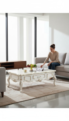 Couchtisch Weiß Tische Wohnzimmer Elegantes Klassische Design Möbel