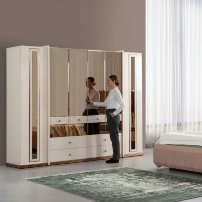 Sechstüriger Kleiderschrank Schrank Beige Schränke Möbel Holz Garderobenschrank