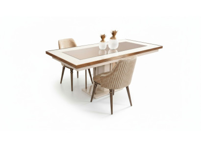Luxus Esstisch Tisch Beige Glastisch Holztisch Designer Tischer Küche