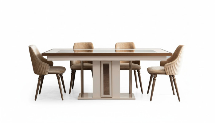 Esszimmer Set 4x Lehnstühle Esstisch Design Möbel Essgruppe Stuhl 5tlg.