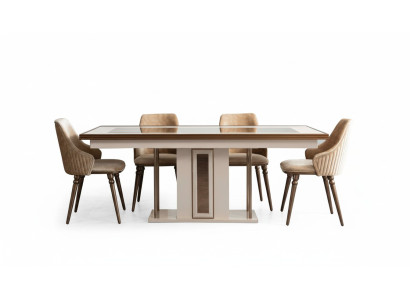 Esszimmer Set 4x Lehnstühle Esstisch Design Möbel Essgruppe Stuhl 5tlg.